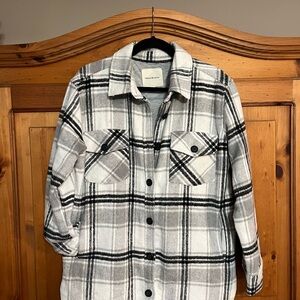 Thread & Supply Black, Gray and White Plaid Utility Jacket “Shacket”